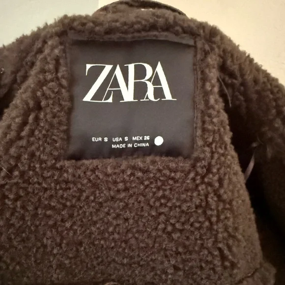 ZARA DOUBLE-FACED BROWN FAUX SHEARLING LAPEL FUR COLLAR, AVIATOR JACKET - Picture 2 of 6